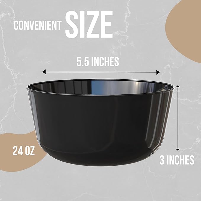 Trendables Plastic Bowls Disposable Bowls 24 Oz Bowl Set Of 10 Black Fancy Plastic Serving Dishes Perfect for Parties and Events Disposable Candy Bowl