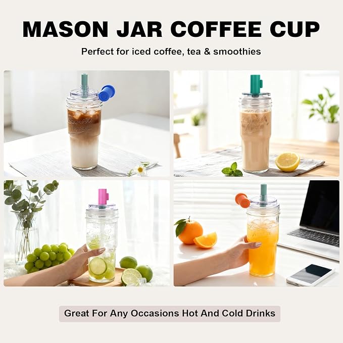 ANOTION Glass Cups With Lids And Straws, Leakproof Tumbler 24oz Mason Jar Cups - Image 6
