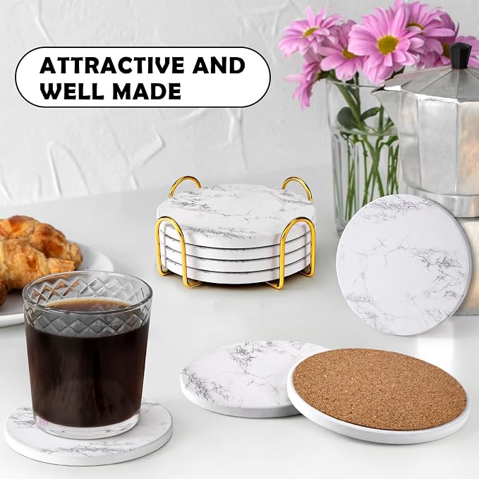 Absorbent Ceramic Coasters Set of 4, Modern Marble Style Drink Coasters | 4 - Image 2
