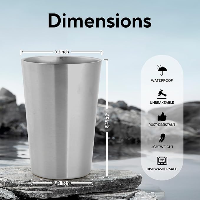 5 Pcs 12 oz Small Metal Cup, Double Wall Vacuum Stainless Steel Insulated Cup, Reusable Camping Cups Unbreakable Indoor Outdoor for Party, Home, Office, BBQ, Silver
