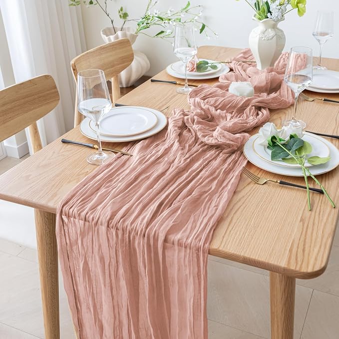 Cheesecloth Table Runner 10FT 2Pcs Dusty Pink Boho Gauze Sheer Runners | Cheese - Image 8