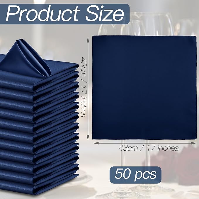 P Pothuiny 50 Pcs Navy Blue Satin Napkins 17 x 17 Inch, Satin Cloth Napkins | - Image 2
