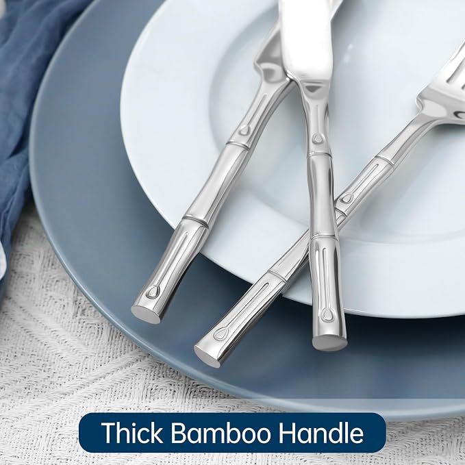 Silverware Set 40-Piece Bamboo Pattern Service - Image 3