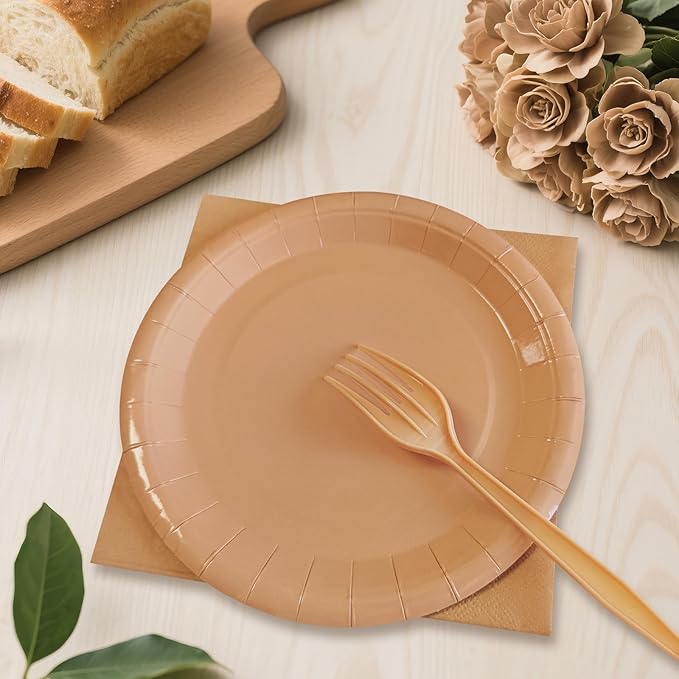 Serves 35 Guests Gradient Brown Plates and Napkins Party Supplies,7" Gradient Brown Birthday Dessert Paper Plates and Napkins,Disposable Party Dinnerware for Wedding,Graduation