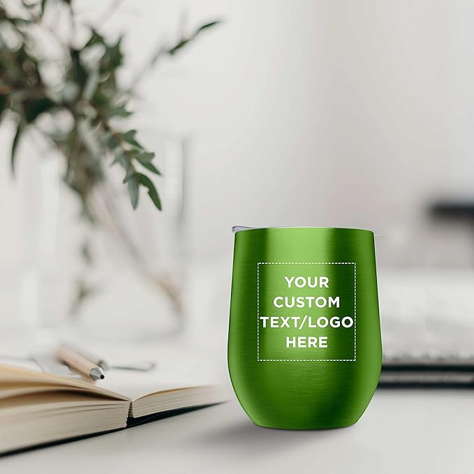 Custom Stemless Wine Glass Tumblers with Lids by Largo 11 oz. Set of 24, Personalized Bulk Pack - Perfect for Wine, Cocktails, Other Hot & Cold Beverages - Lime Green