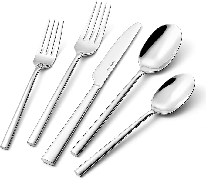 KINGSTONE Silverware Set, 40-Piece Forged Flatware Cutlery Set Premium Stainless Steel, Service for 8, for Home, Wedding, Party,Gift, Mirror Polished and Dishwasher Safe