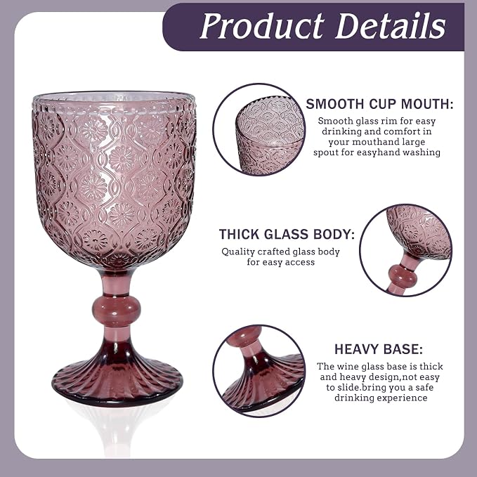 Purple pink Wine Glasses set of 6, 14 oz Purple pink Goblets Glassware - Image 4