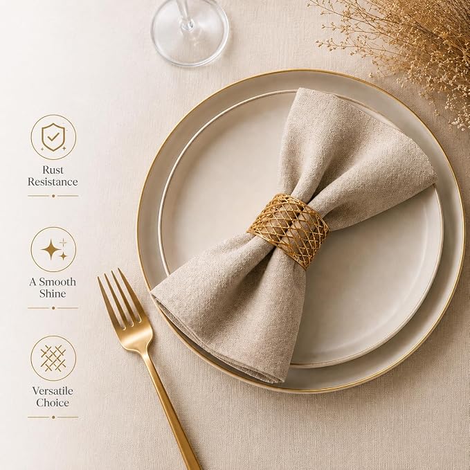 ALPHA Living HOME Gold Napkin Rings 12 Set of Premium 100% Metal, - Image 5
