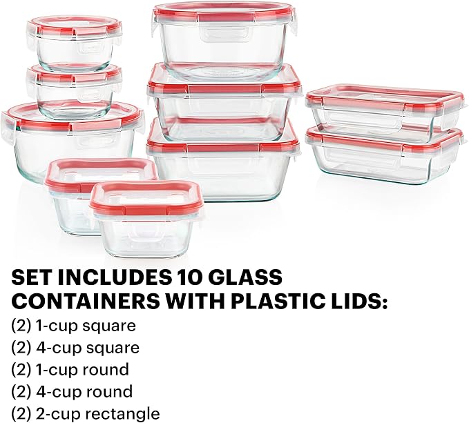 Pyrex Freshlock Mixed Sizes Airtight Glass Food Storage Set | Plastic BPA-free - Image 3