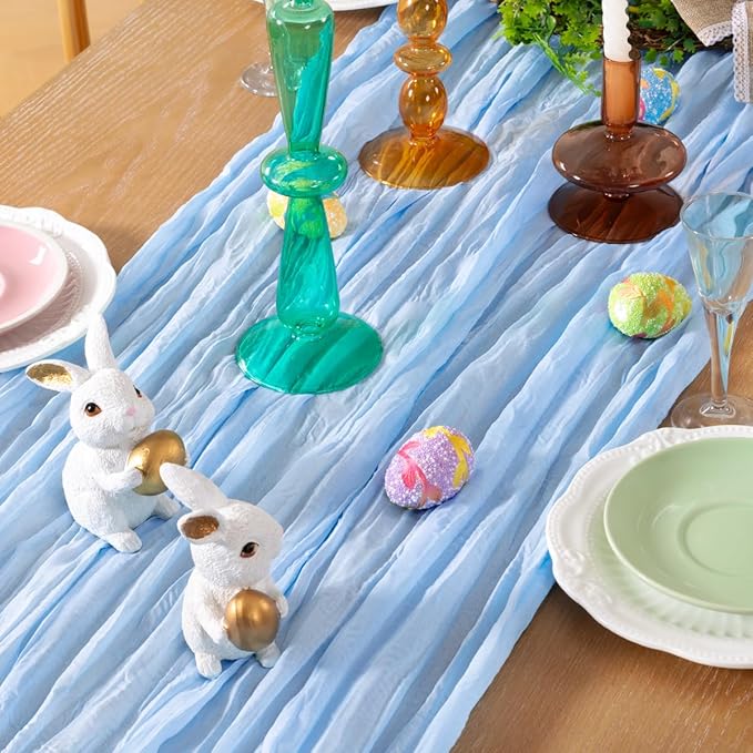 DeZerlor Baby Blue Cheesecloth Table Runners 10 Pack Summer Boho Runners | - Image 2