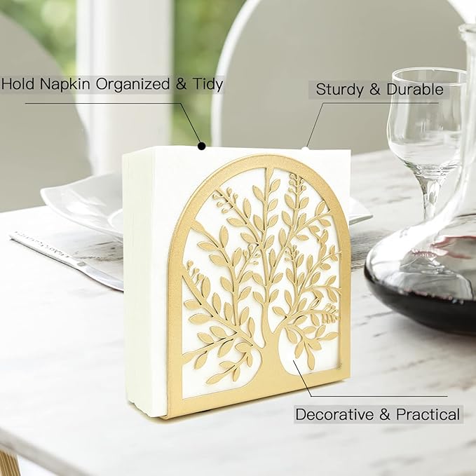 Napkin Holder For Tables Kitchen Farmhouse Restaurant Outdoor Use Rustic Napkin Holders Gold (Tree of Life)