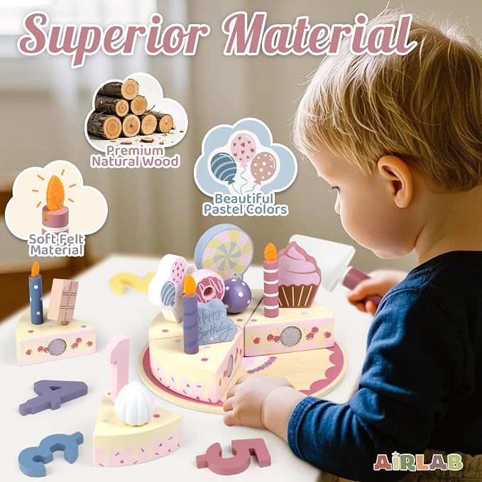 Wooden Birthday Party Cake Play Food Sets - Image 3