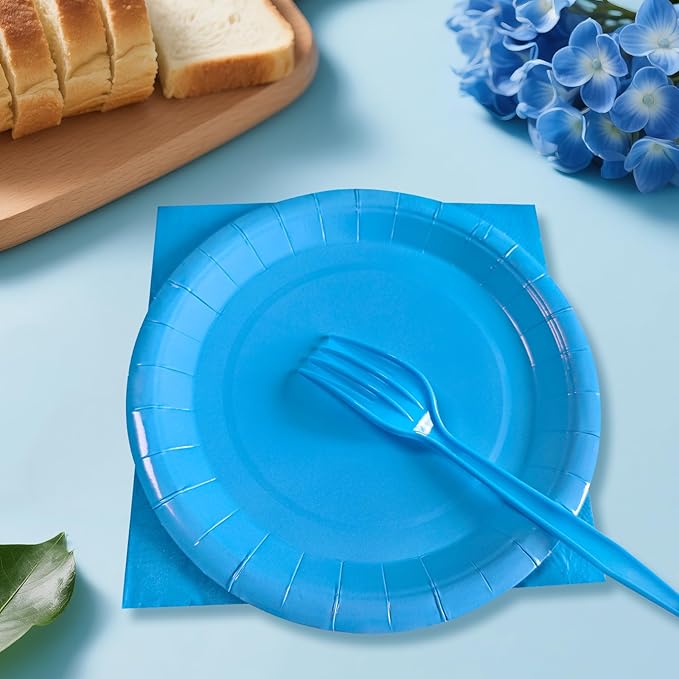 Serves 35 Guests Dusty Blue Plates and Napkins Party Supplies,7" Gradient Blue Birthday Dessert Paper Plates and Napkins,Disposable Party Dinnerware for Wedding,Graduation