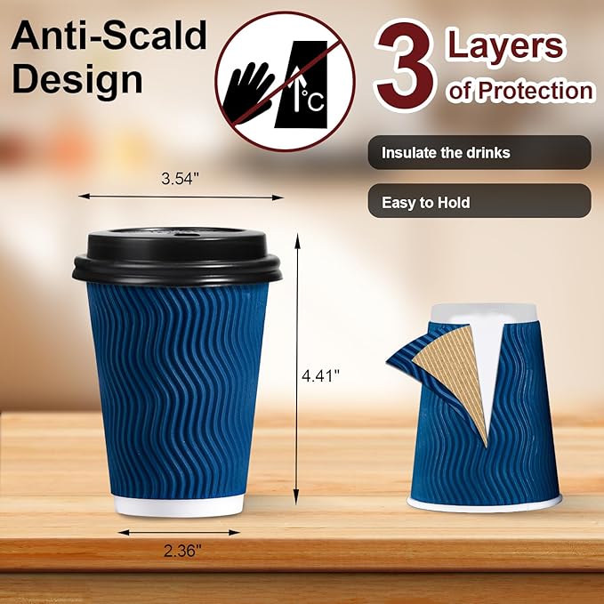 Lamosi Coffee Cups with Lids 12 oz 50 Pack, Disposable To Go Cups with Lid | - Image 2
