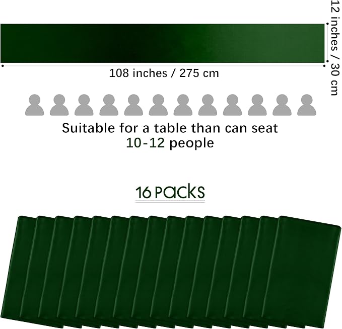 Aneco 16 Pack Satin Table Runner 12 x 108 Inch Black Green Long Wedding Satin - Image 2