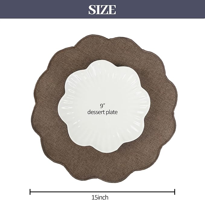 AHHFSMEI Round Faux Linen Placemats Set of 4 Waterproof Table Mats Heat Resistant Non-Slip and Stain Proof for Kitchen Dining Elegant Decor (Brown,4)