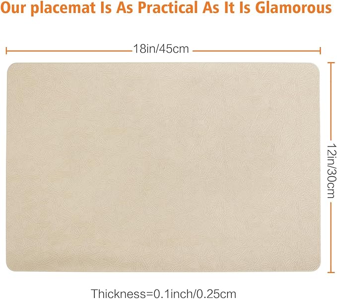 Vinyl Placemats Set of 12 Heat Resistant Easy Clean Non-Slip Place Mats for Dining Table Faux Leather Waterproof Stain Resistant Wipeable Washable PVC Table Mats(12, Beige)