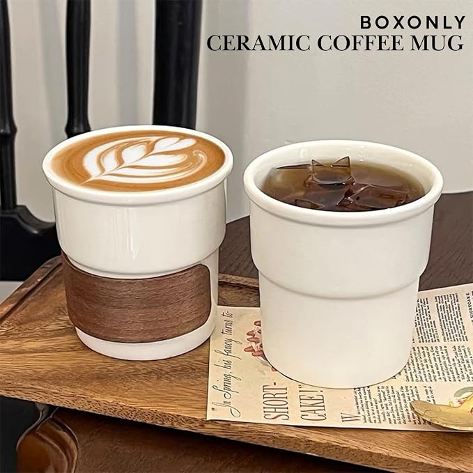 Ceramic Coffee Mug with Sleeve, 220ml Insulated Latte Cup, Minimalist White - Image 2