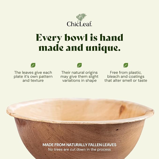 Chic Leaf Palm Leaf Bowls - Mini Disposable Bamboo Style Bowls for Weddings, Parties, Winter Tasting Events, Game Day Appetizers - Elegant Romantic Date Night Essentials (5.5'' Square - 25 Pack)