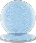 PARTY BARGAINS 13-Inch Charger Plates - 4 Pack, Hammered Blue Gold Rim, Heavy-Duty Disposable Chargers for Elegant Dining - Ideal for Weddings and Formal Events