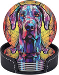 Great Dane Stained Dog Breed Glass Art Leather Drinks Coasters by Novgift