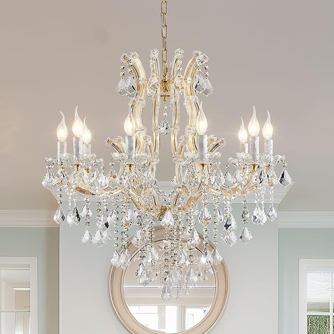 Modern Gold Crystal Chandelier Lighting - Luxury Maria Theresa Chandeliers for Dining Room, Kitchen Island, Living Room, Bedroom, 10 Lights…