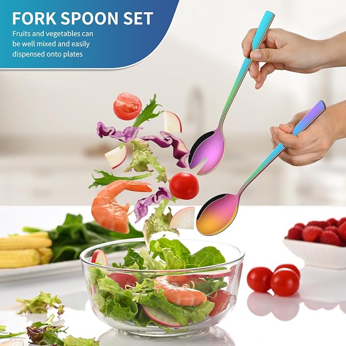 Colorful Rainbow Salad Serving Utensils Set of 2, 9.4 Inch Long Salad Serving - Image 5