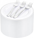 WELLIFE 240PCS Silver Plastic Dessert Plates - Includes 120PCS Silver Forks, 120PCS 6.3 Inch Salad & Appetizer Plates - Perfect for Wedding & Party