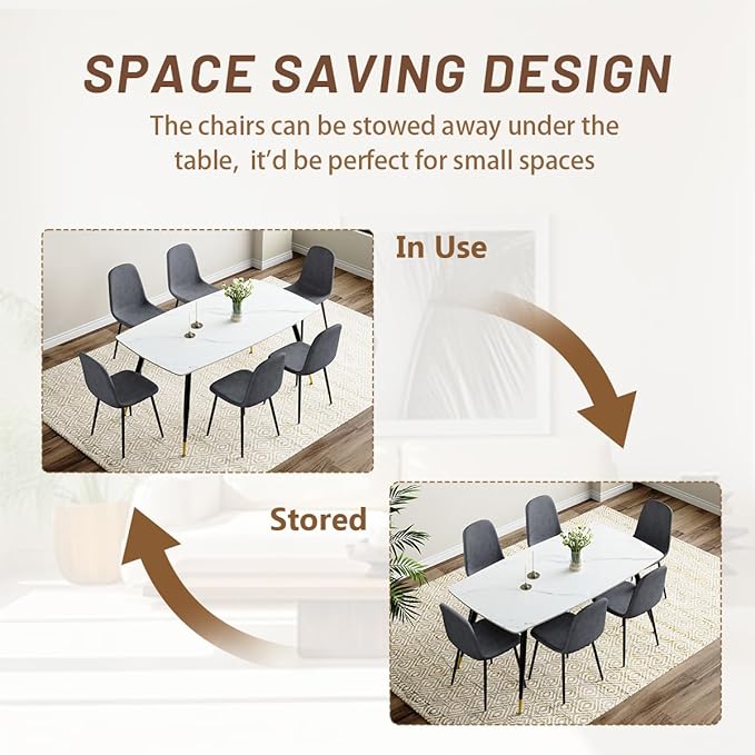 Modern Dining Table Set for 6, Dining Table Chairs Set of 6, Sintered Stone Kitchen Table Top and Modern Chairs Set of 6 for Kitchen Dining Room