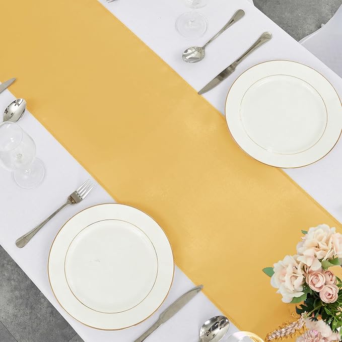 10-Pack Gold Satin Table Runner 12 x 108 Inch Long Fuchsia Bright and Smooth - Image 4