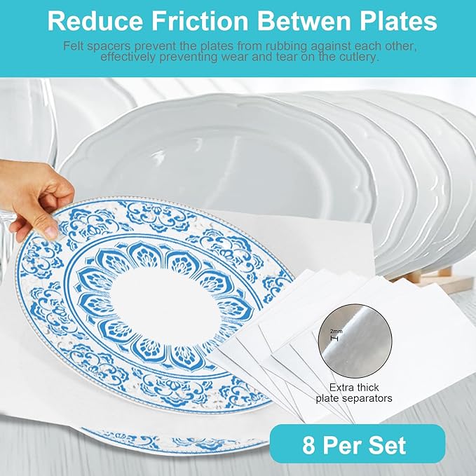 Quilted Platter Storage Case 2PACK-Fine China Storage Containers Hard Shell for Organizing,Stackable Plate Storage Containers with 8 Felt Dividers,dinnerware Storage,Moving Box,Moving Supplies