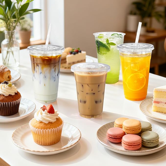 20oz Clear Plastic Cups with Lids and Straws | Leak-proof Disposable Iced - Image 7