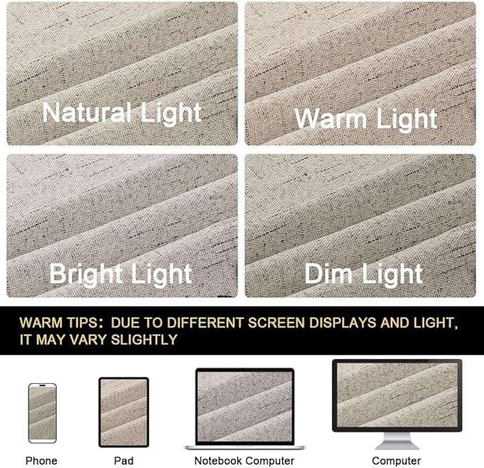 PrinceDeco Linen Texture Curtains Soild 100% Blackout Thermal Insulated with White Liner Blackout Curtains for Bedroom 90 Inches Long 2 Panels,52" Wide,90" Length Noise Reducing Curtains, Stone