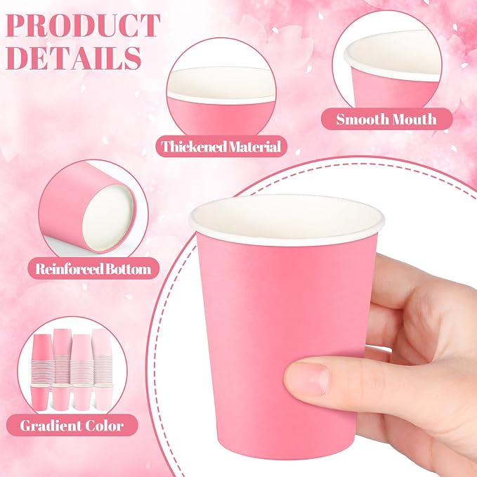 NatNarr 100 Pack Gradient Pink Paper Cups 9oz Pink Cups Gender Reveal Cup | - Image 3