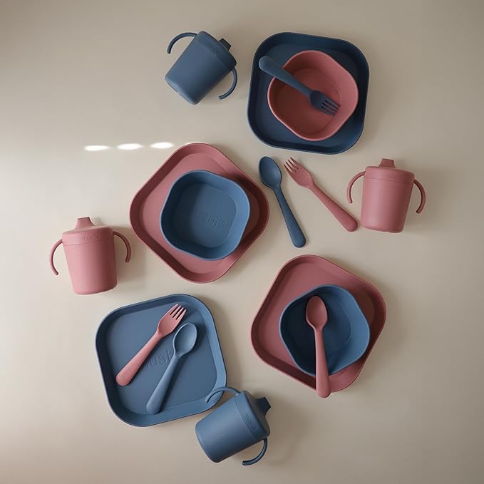 mushie Square Dinnerware Bowls for Kids | Made in Denmark, Set of 2 (Dusty Rose)