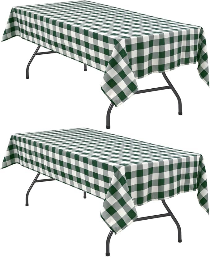 Checkered Tablecloth 2 Pack 52 x 70 inch, Forest Green and White | Waterproof by Hiasan