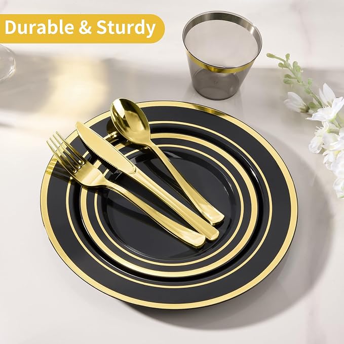 600 Pieces Black Plates for 100 Guests | Include: Dinnerware Set of 100 Dinner - Image 5