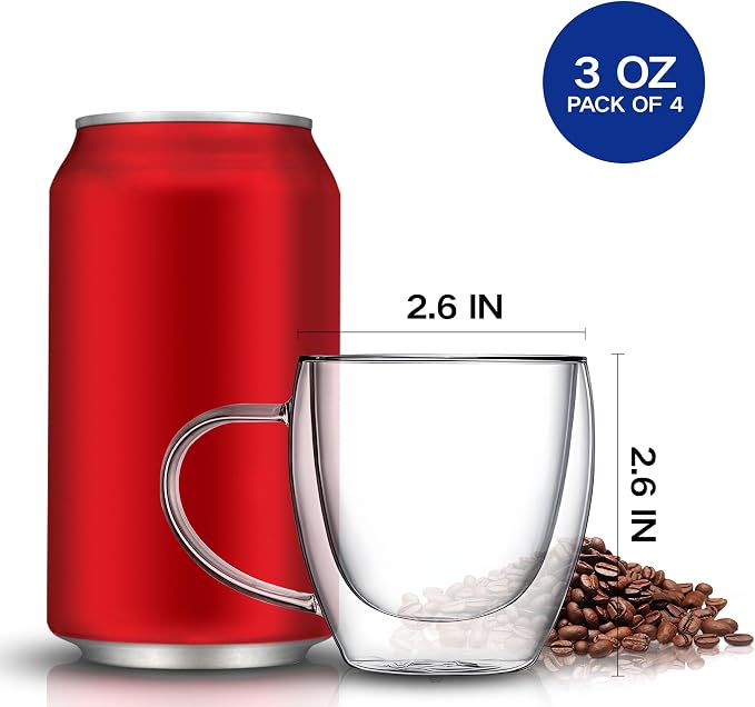 YMMIND Set of 4 Double Walled Glass Coffee Mugs 3 Ounces Insulated Layer Coffee - Image 4