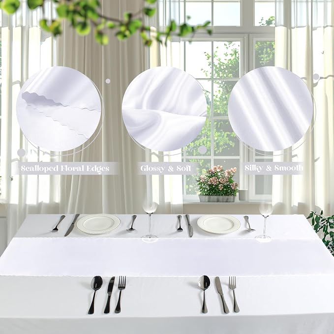 VACVELT White Satin Table Runners, 12x72 Inch, 12 Pack, Scalloped Edge | Silky - Image 6