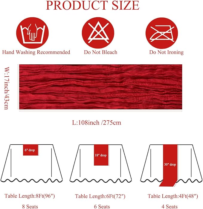 3Pack Red Cheesecloth Table Runner 17x108 inch Red Table Runners | Sheer Cheese - Image 3