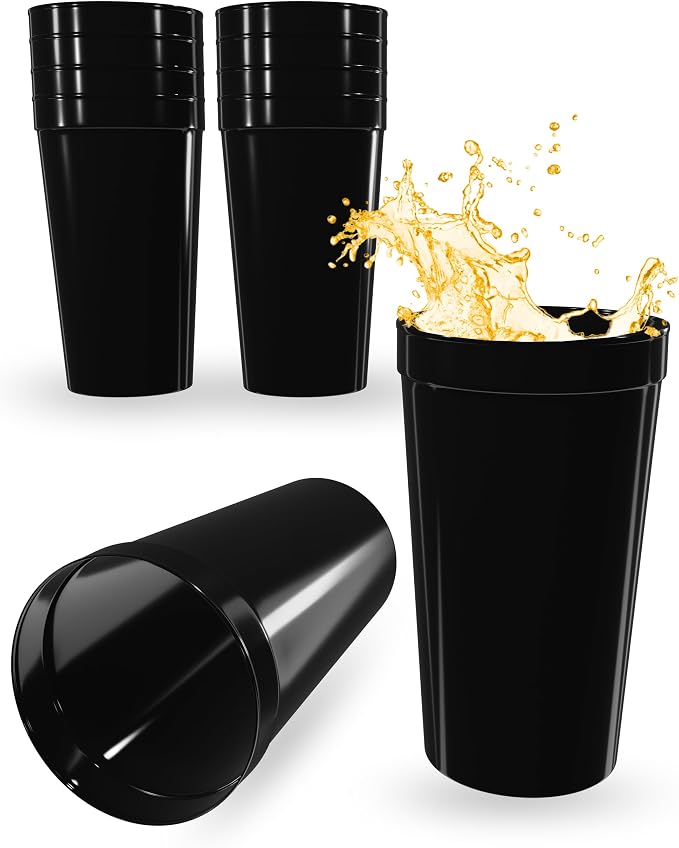 PartyPrints 10 Pack 32 oz Black Reusable Blank Plastic Cups, Colored Plastic by PartyPrints