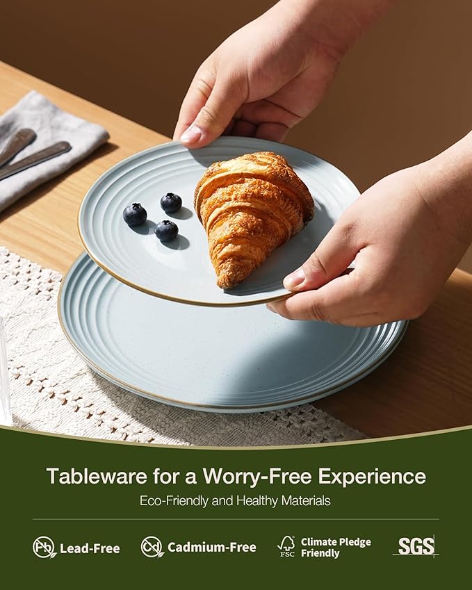 Famiware Jupiter Dinnerware Set, Plates and Bowls Dish Sets for 4 (12 Pieces), Microwave and Dishwasher Safe Stoneware Speckled Tableware, Chip and Scratch Resistant, Light Blue