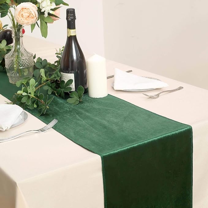 10 pcs 12x108-Inch Hunter Green Premium Velvet Table Runners Wedding Reception - Image 5