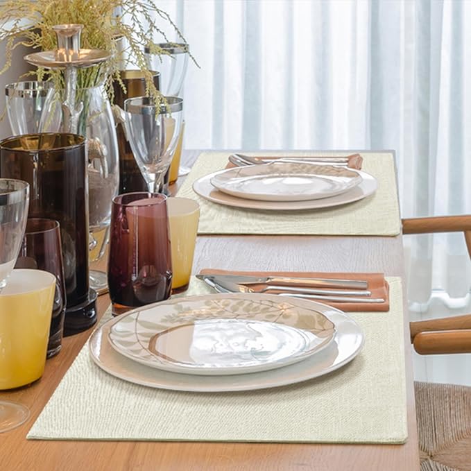 homing Cotton Linen Placemats Set of 4, Cloth Washable Farmhouse Dining Table Mats for Indoors & Outdoors, Easy to Clean, Cream, 13 x 19 Inch