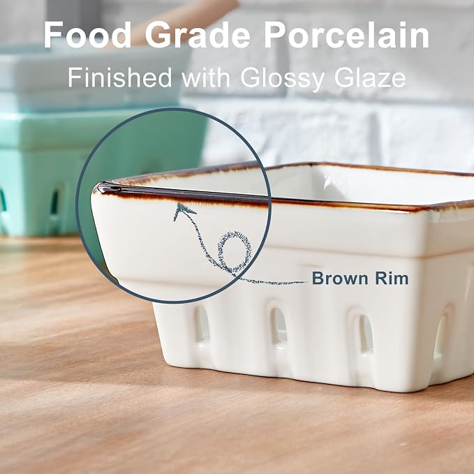 ONEMORE Ceramic Berry Basket Square Fruit Bowls - Image 4