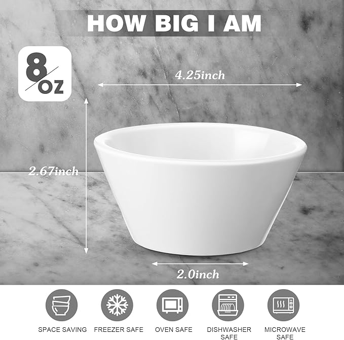 Domensi 18 Pcs 8 oz Porcelain Bowls Small Dessert Bowls Porcelain Broth Cups Soup for Ice Cream Dipping Sauce Bouillon Soups Salads Cereal, Microwave and Dishwasher Safe