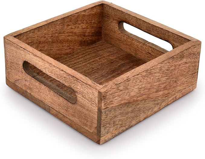 Square Burning Finish Mango Wood Napkin Holder by Samhita
