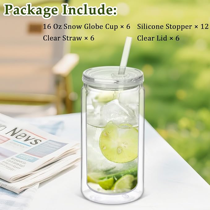 6 Pack 16 Oz Plastic Snow Globe Tumbler, Snowglobe Cups, Acrylic Snowglobe Cup - Image 6