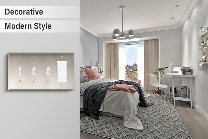 Henne Bery Soft Modern Decorative Wall Plate Switch Plate Outlet Cover (Triple Toggle/Single Decorator, Satin Nickel)