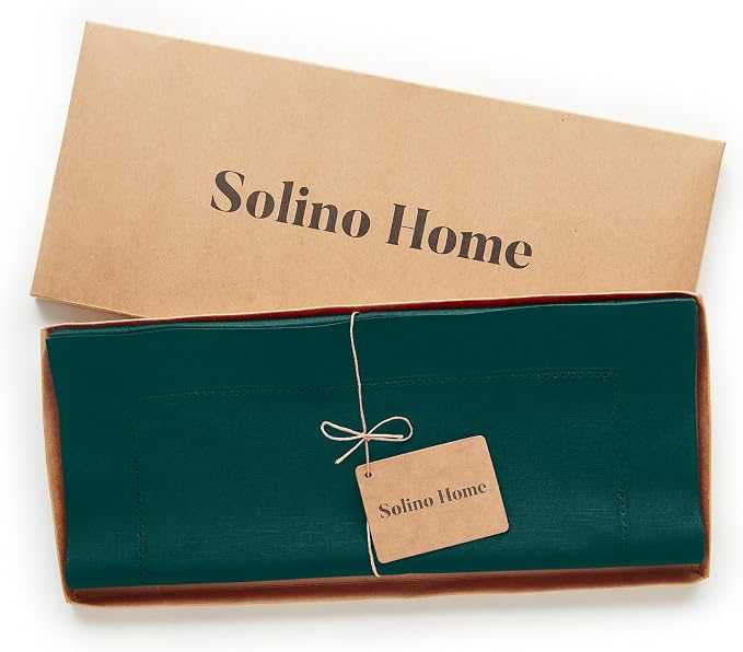 Solino Home Cotton Linen Dining Table Runner Dark Green Woven, 14 x 90 in | - Image 4